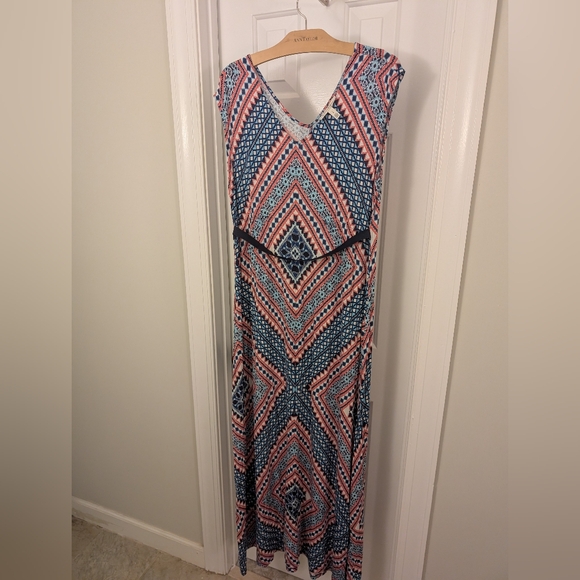 Jessica Simpson Maternity Geometric Blue and Orange Maxi Dress - Picture 1 of 3